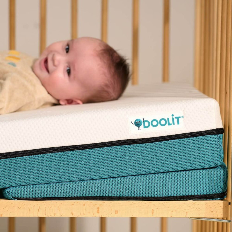 Matelas bébé Tiny bleu + plan incliné