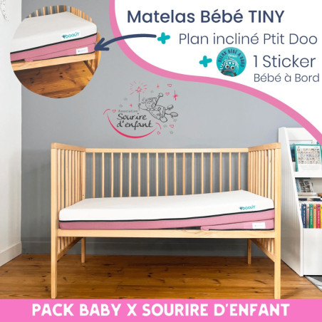 Matelas bébé Tiny rose + plan incliné