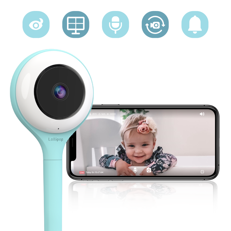 Babyphone vidéo Lollipop - bleu turquoise, connecté à votre téléphone