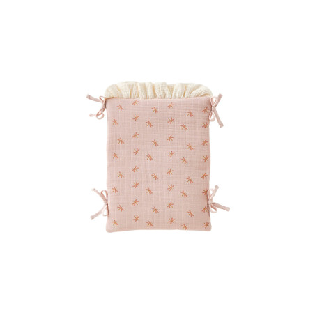 TOUR DE LIT PROTEGE BARREAU GAZE DE COTON ROSE A VOLANTS POPSIE