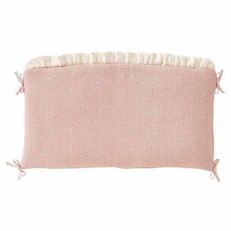 TOUR DE LIT PROTEGE BARREAU GAZE DE COTON ROSE A VOLANTS POPSIE