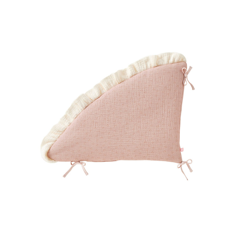 TOUR DE LIT PROTEGE BARREAU GAZE DE COTON ROSE A VOLANTS POPSIE